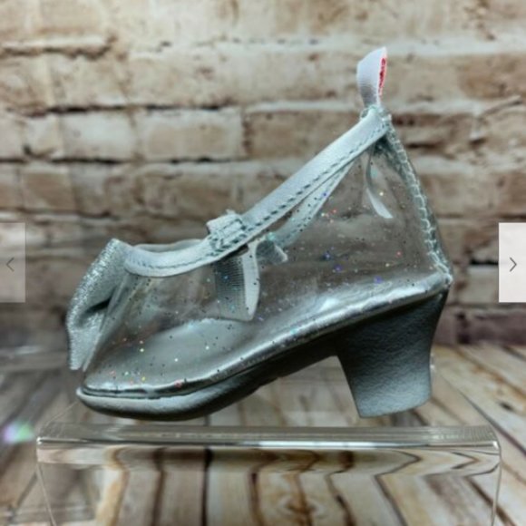 Build A Bear Workshop BABW Princess Heels Silver Clear Glitter Bow & Rhinestone - Picture 2 of 8
